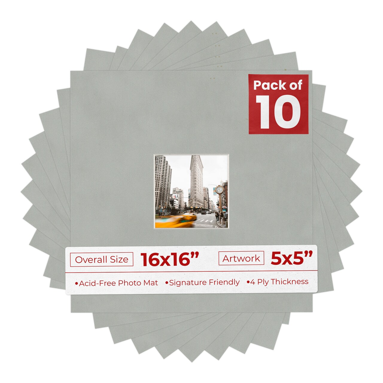 Light Grey Suede Mat Board for 16x16 Frames - Fits 5x5 Photos